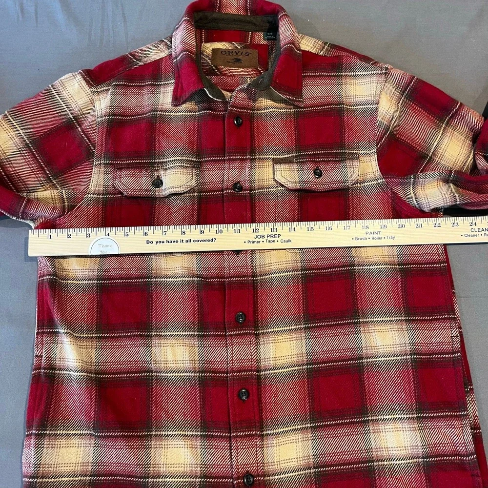 Orvis Mens Big Bear Fleece-Lined Flannel Plaid Shacket Size M Outdoors Red